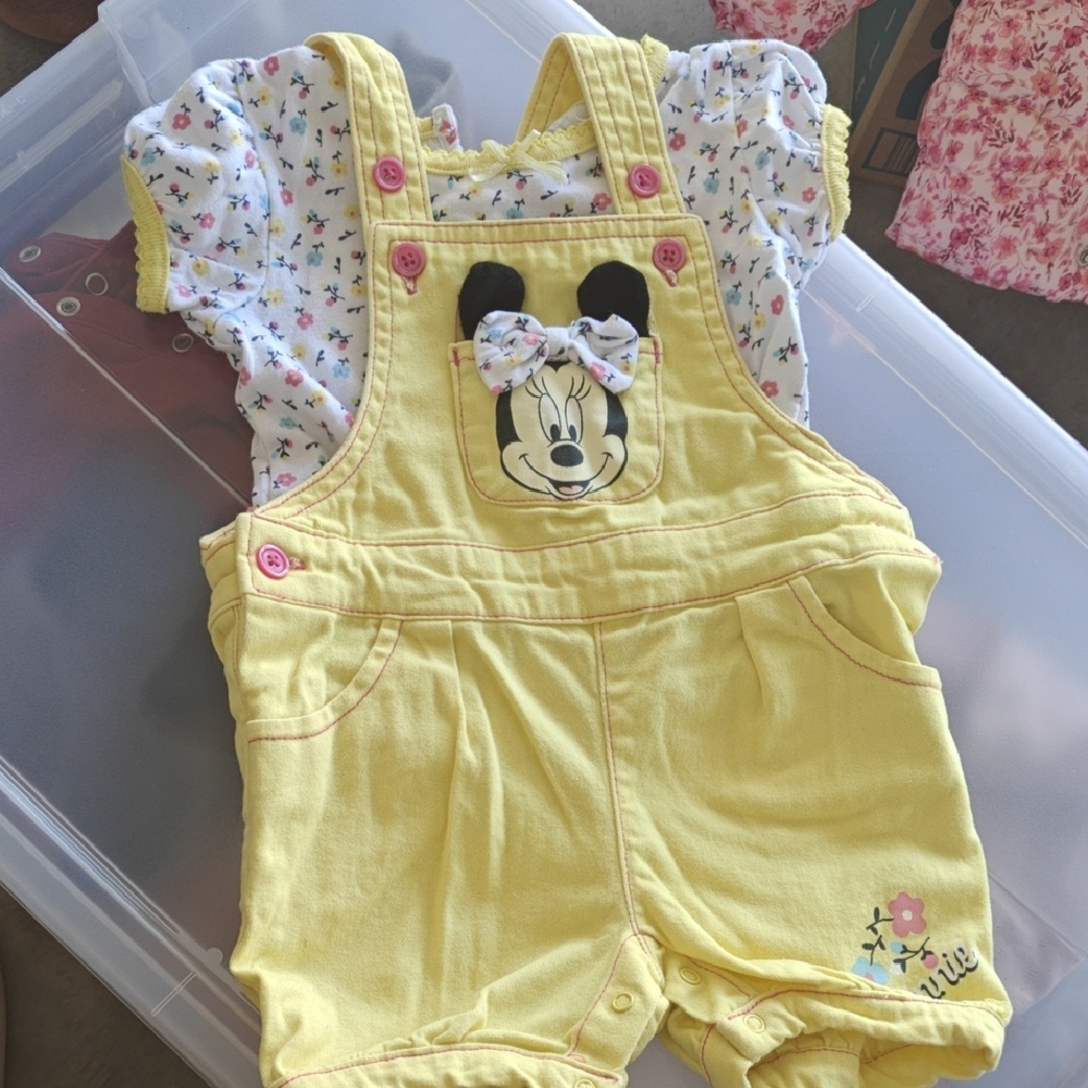 Disney Yellow Overalls with Floral Top